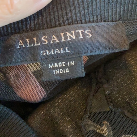 All Saints / Keela Sweat Dress  floral appliqué mesh long sleeve black small S - Picture 5 of 6